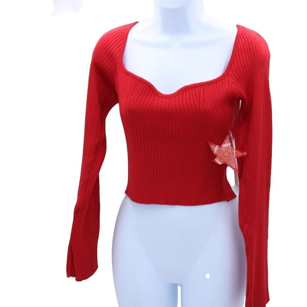 Madden Girl Juniors Ribbed long sleeve red crop top size L (NWT)